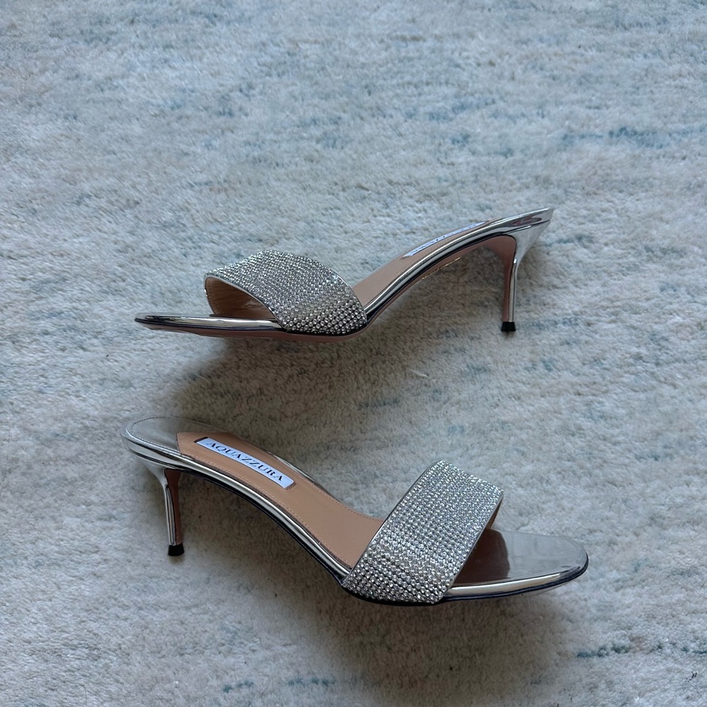READ NEW Aquazzura Wonderland Crystal Embellished Silver Heels Sandals EU 39 - Picture 2 of 12